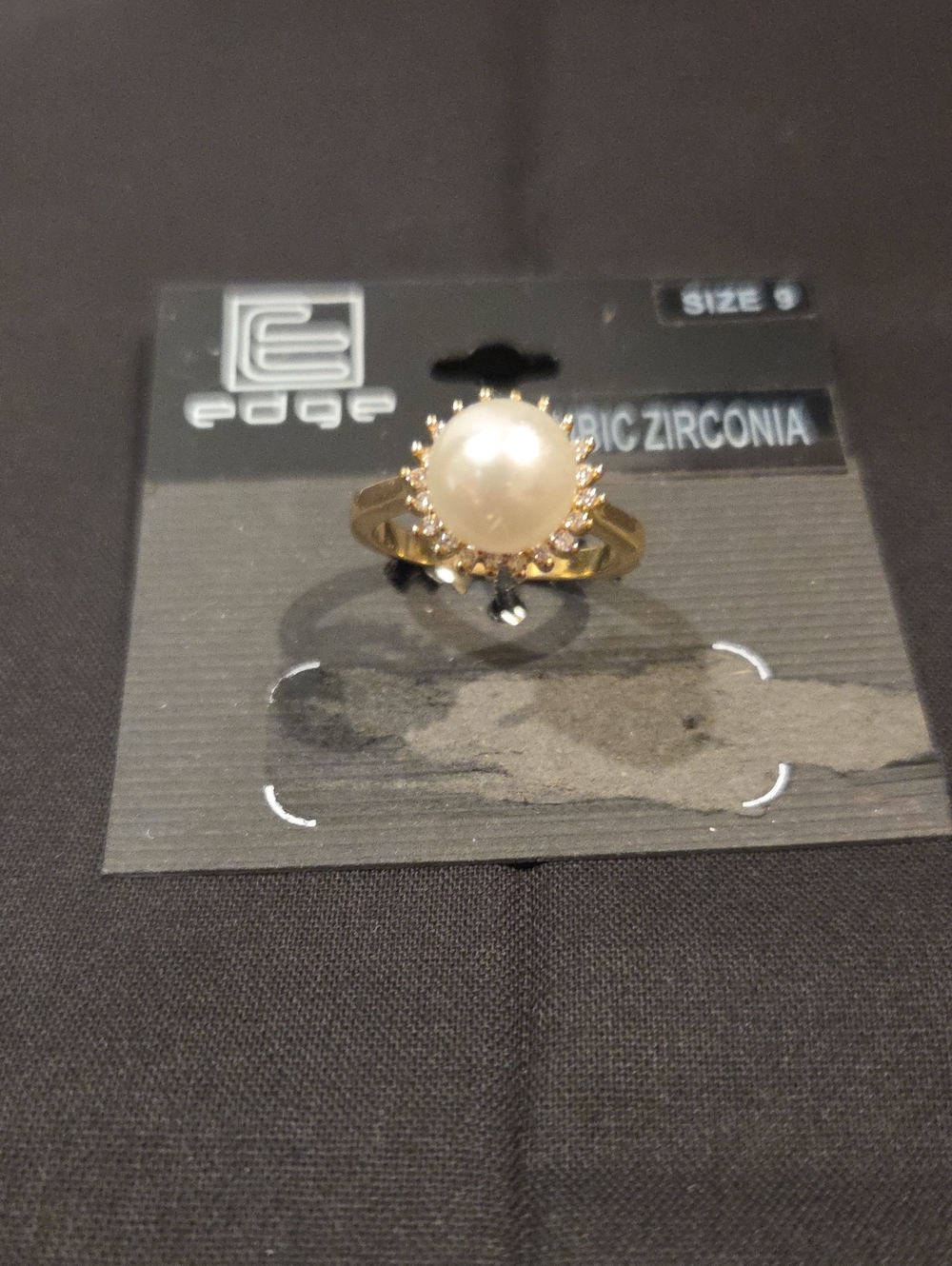 EDGE GOLDTONE AND FAUX PEARL RING